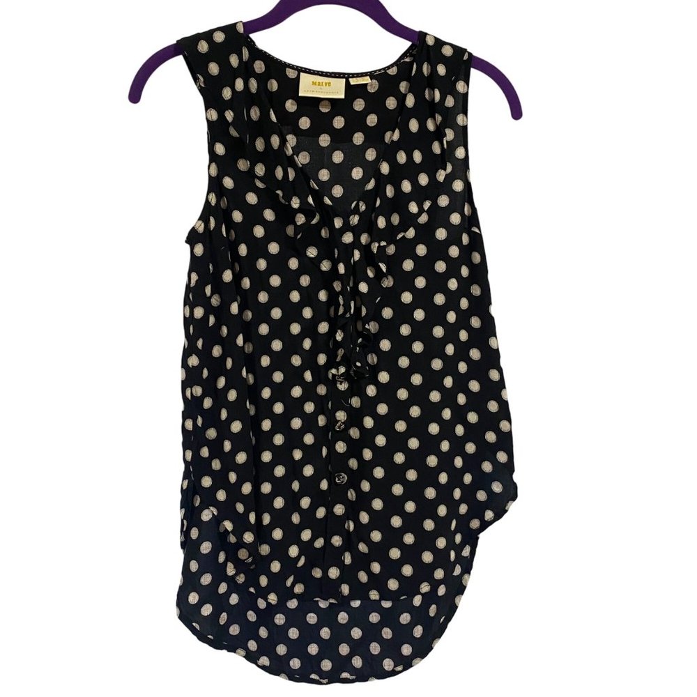Anthropologie‎ Maeve Dottie Ruffled Top Black and White Size 0P